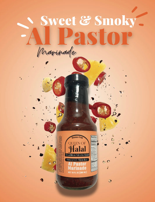 Sweet & Smoky Al Pastor Marinade from Queen of Halal. Gluten Free. Traditional Meets Halal.