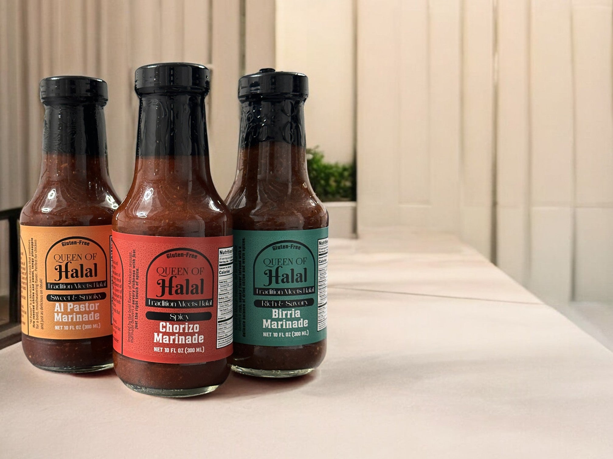 Queen of Halal Authentic Mexican Marinades: Rich and Savory Birria Marinade, Spicy Chorizo Marinade, and Sweet & Smoky Al Pastor Marinade